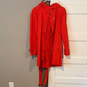 Orange Hooded Trench Coat with Belt